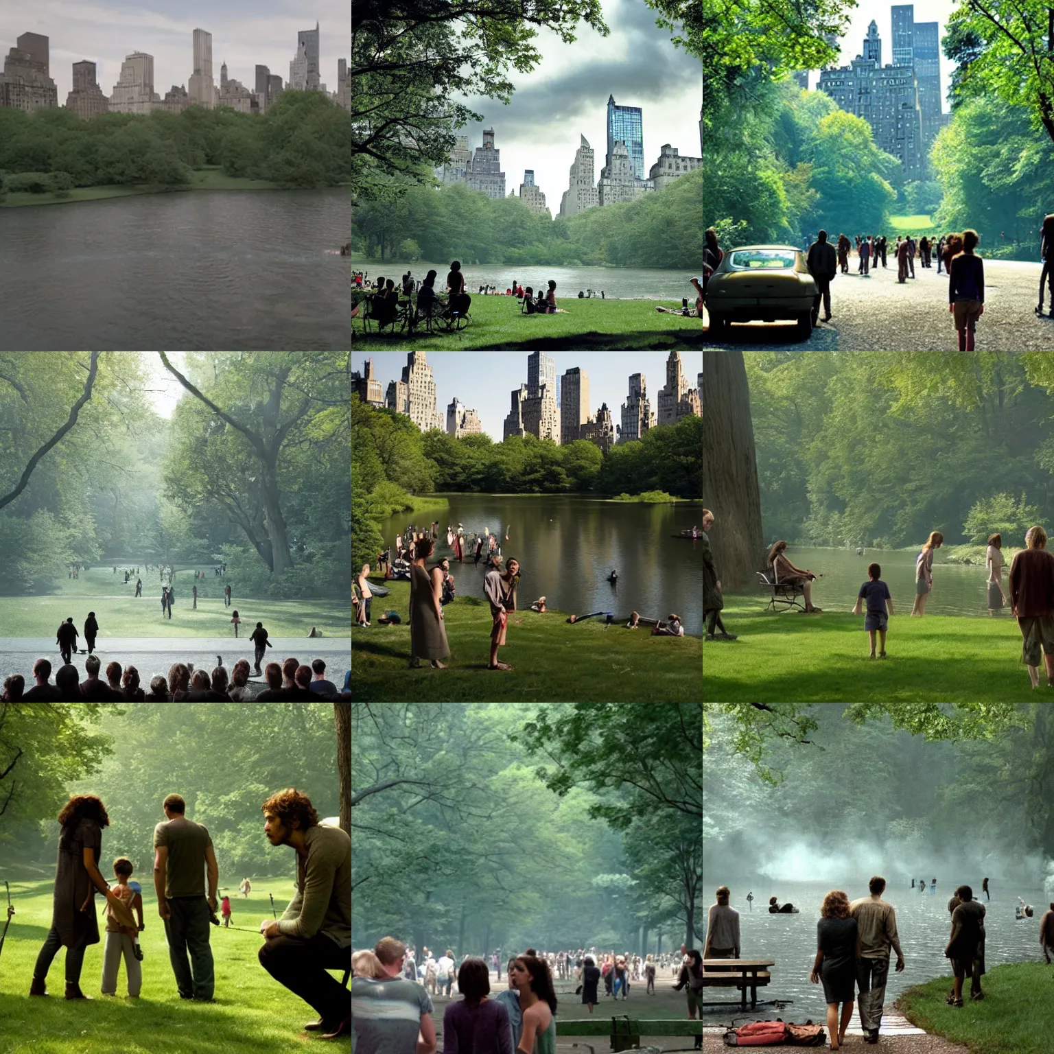 Prompt: Movie still of Central Park in the summer, Children of Men