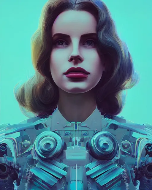 Image similar to portrait of lana del rey as a cyborg. intricate abstract. intricate artwork, by tooth wu, wlop, beeple, dan mumford. concept art, octane render, trending on artstation, greg rutkowski very coherent symmetrical artwork. cinematic, key art, hyper realism, high detail, octane render, 8 k, iridescent accents