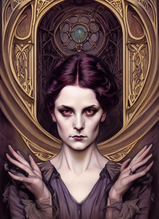 Image similar to an art nouveau, victorian dectective portrait in the style of charlie bowater, and in the style of donato giancola, and in the style of charles dulac. very large, clear, expressive, intelligent eyes. symmetrical, centered, ultrasharp focus, dramatic lighting, photorealistic digital painting, intricate ultra detailed background.