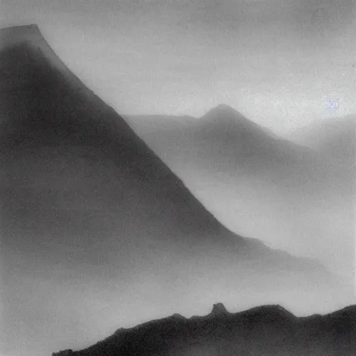 Prompt: the mountain, black and white, by lang jingshan,