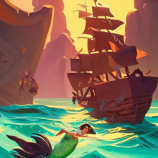 Image similar to painting mermaid treasure on sea of thieves game avatar hero smooth face median photoshop filter cutout vector, behance hd by jesper ejsing, by rhads, makoto shinkai and lois van baarle, ilya kuvshinov, rossdraws global illumination