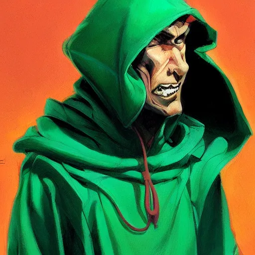 Image similar to portrait of a chad programmer with green hood by jesper ejsing