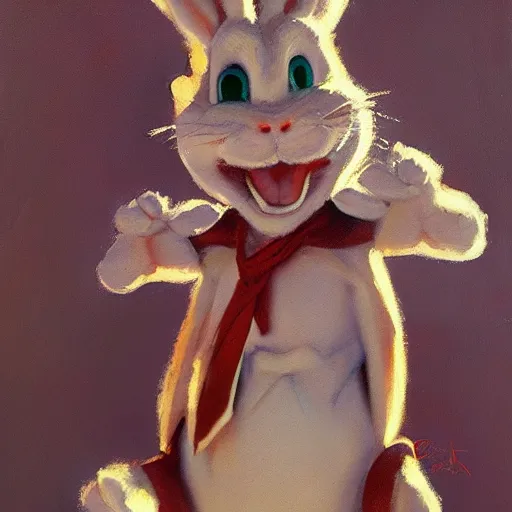 Image similar to an oil painting of bugs bunny by craig mullins ; anatomically correct