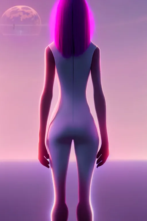 Prompt: upright and straight women, scifi, futuristic design, full body model, long white hair, character design, cinematic lighting, highly detailed, by beeple, goro fujita, smooth gradient.