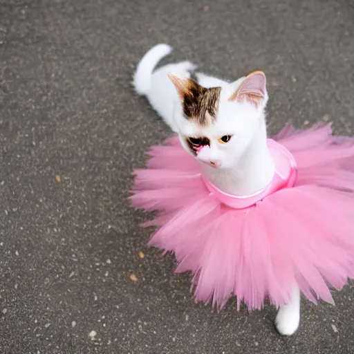 Image similar to a cat wearing a pink ballerina costume, 4 k