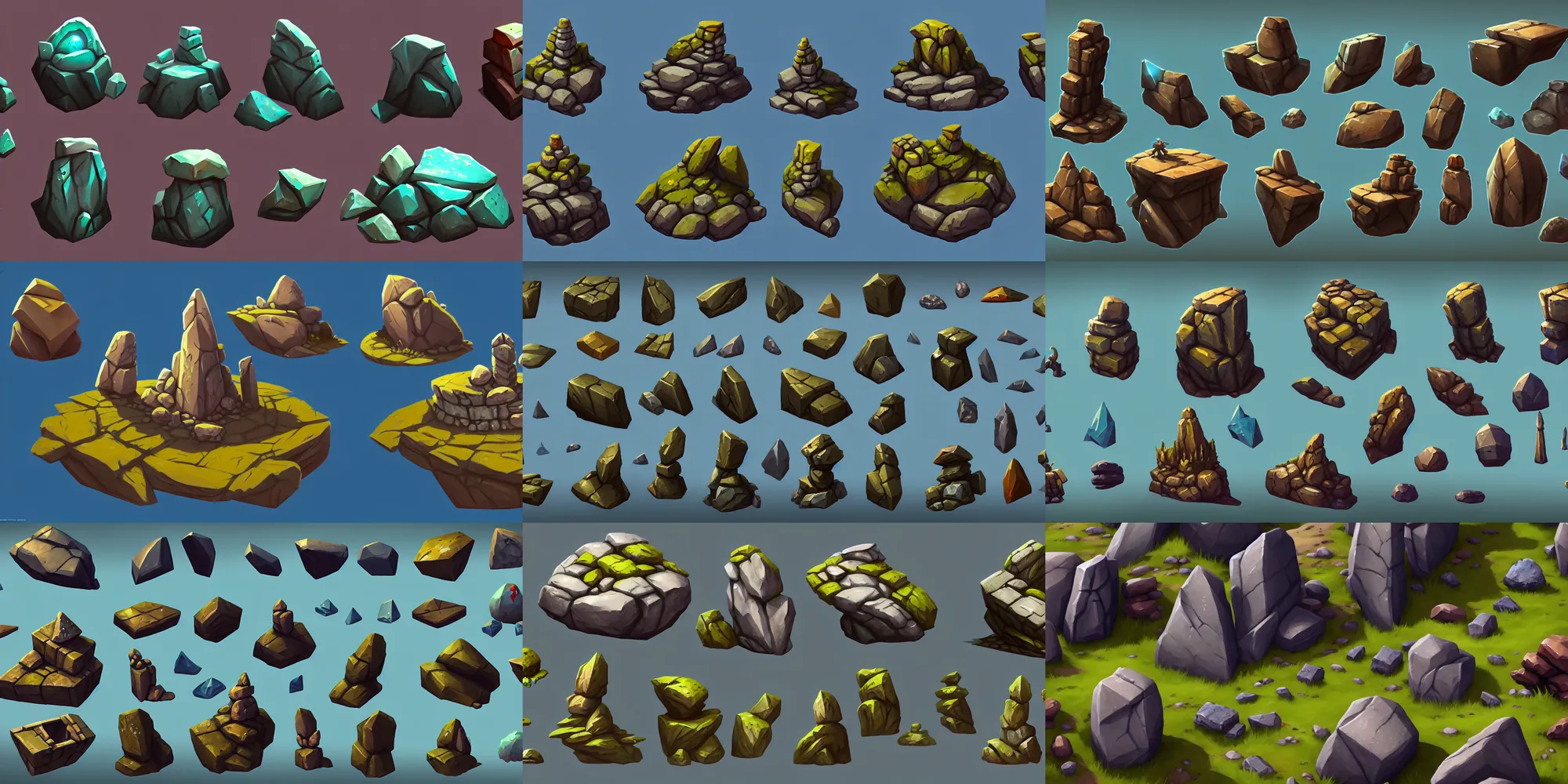 game asset of stones rock ancient monolith, in gouache | Stable ...