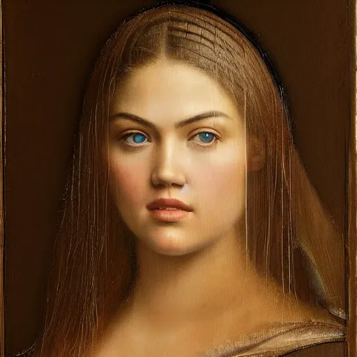 Image similar to a striking hyper real painting of Kate Upton by da Vinci.