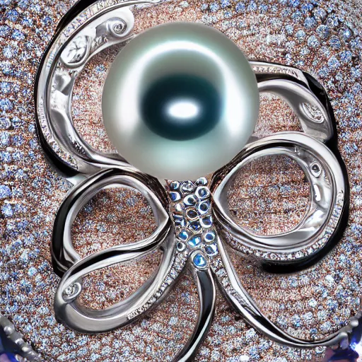 Image similar to hd photo of a diamond futuristic ring with tentacles and pearls by cartier, denoise, deblur