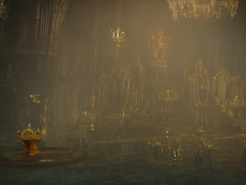 Prompt: scene of throne room where a computer mouse stands tall becomes the king of ordinary mice and puts on the crown, sharp focus, cinematic lighting, unreal engine 5, neon version of style jim burns