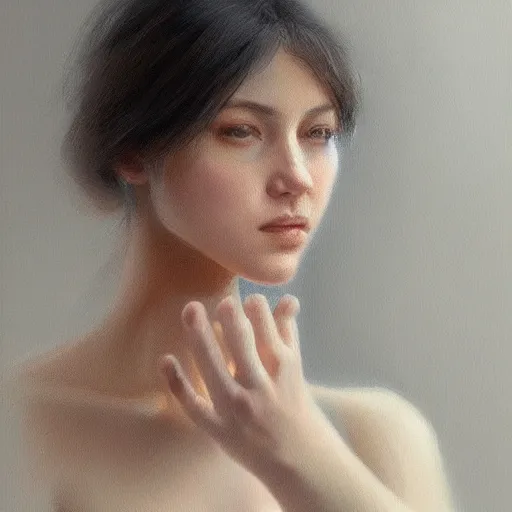Image similar to delicate hands, unfinished concept art oil painting sketch by jama jurabaev, extremely detailed, thick brushstroke, artstation