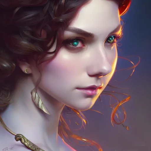 Prompt: courtney miller from smosh, closeup, d & d style, fantasy, intricate, elegant, highly detailed, digital painting, artstation, concept art, matte, sharp focus, illustration, art by artgerm and greg rutkowski and alphonse mucha