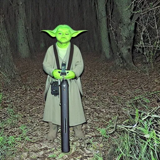 Image similar to yoda caught on a nightvision trailcam in a swamp