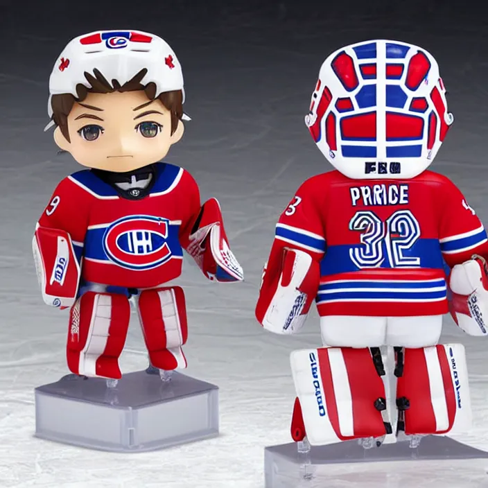 Prompt: Carey Price Goaltender, An anime Nendoroid of Carey Price, goalie Carey Price, number 31!!!!!, full ice hockey goalie gear, Montreal Habs Canadiens figurine, detailed product photo