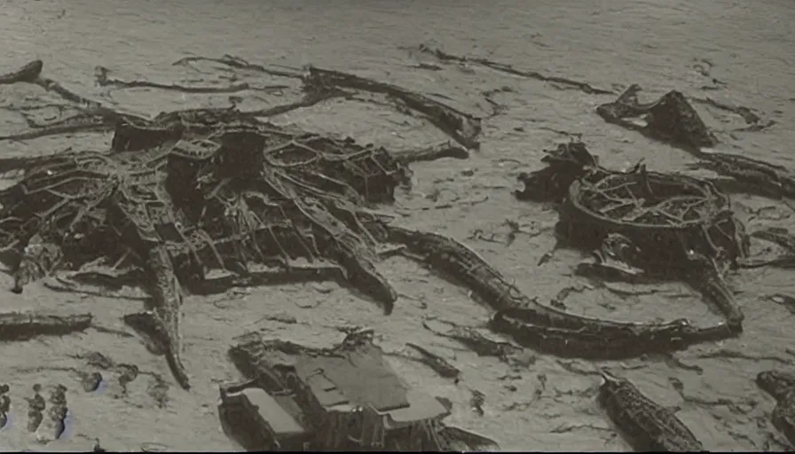 Prompt: a film still of a north korean monster movie, kaiju - eiga monster starfish - like over traditional korean palace split in half, film noir, video compression, ripple effect