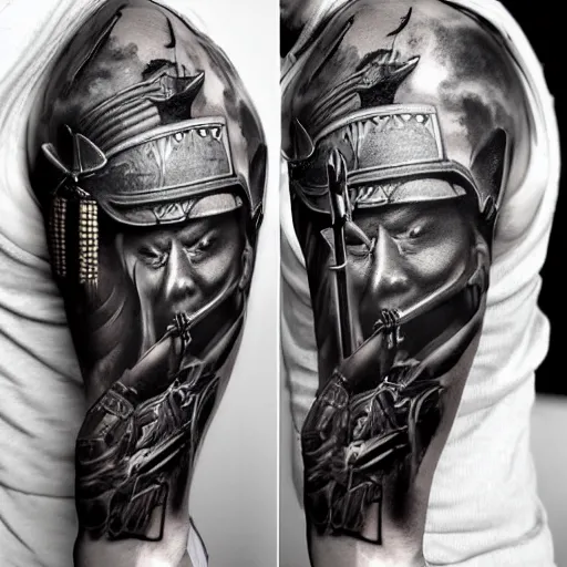 Samurai warrior with arm tattoo on Craiyon