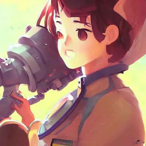 Prompt: anime girl astronaut looking at the universe, by wenjun lin, krenzcushart, loundraw, makoto shinkai