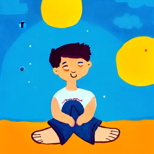 Image similar to a boy sitting on his own and playing with the universe