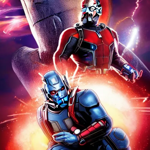 Image similar to Ant Man attacking Thanos through the backside