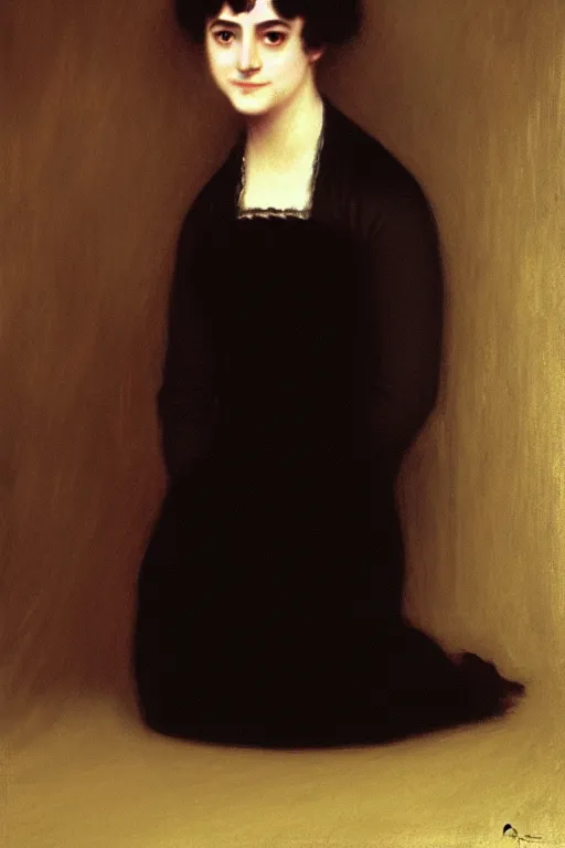 Image similar to jane austen in black, painting by rossetti bouguereau, detailed art, artstation