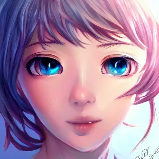 Prompt: portrait of Sayori from Doki Doki Literature Club, detailed facial features, optimistic colors, bright eyes, clear eyes, warm smile, delicate, clean shot, by artgerm