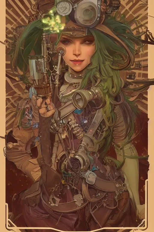 Image similar to anthropomorphic cactus as steampunk half - cyborg, western, high fantasy, dnd, smooth, sharp focus, illustration, highly detailed, digital painting, artstation, concept art, by disney animation, rossdraws, alphonse mucha, frank fanzzeta, collectible card art