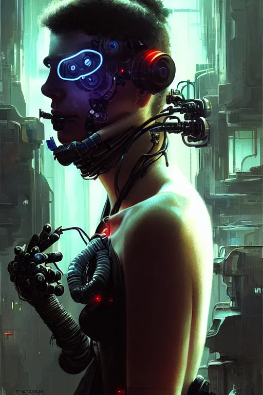 Prompt: a contempory smart cyberpunk hacker a cybernetic eyepatch, upper body, highly detailed, intricate, sharp details, dystopian mood, sci-fi character portrait by gaston bussiere, craig mullins