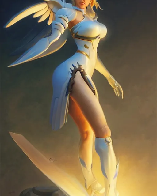 Prompt: mercy from overwatch, radiant light, caustics, by boris vallejo, gaston bussiere, bayard wu, greg rutkowski, giger, maxim verehin