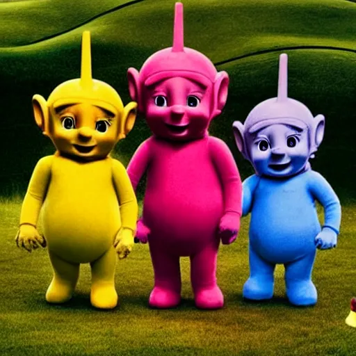 Prompt: The Teletubbies in an existential crisis