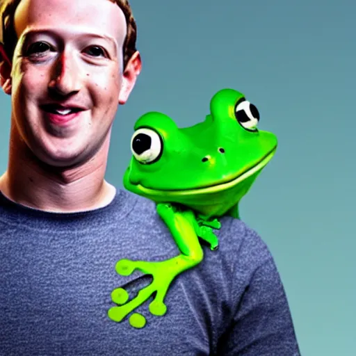 Image similar to mark zuckerberg with a frog on his shoulder