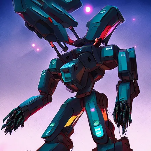 Prompt: weaponized combat mecha in the style of beeple and cyril rolando