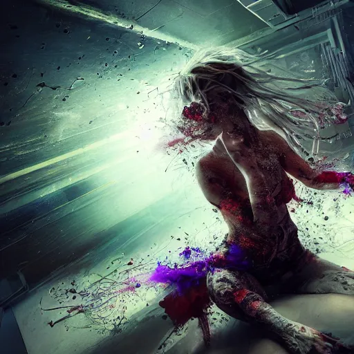 Image similar to full body pose, hyperrealistic mixed media painting of beautiful chaos, dim volumetric lighting, 8 k, octane beautifully detailed render, extremely hyper detailed, intricate, epic composition, cinematic lighting, masterpiece, trending on artstation, very very detailed, masterpiece, stunning, hdr, smooth, sharp focus, high resolution, award, winning photo, dslr, 5 0 mm