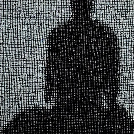 Prompt: The art installation shows a the large, black-clad figure of the king looming over a small, defenseless figure huddled at his feet. The king's face is hidden in shadow, but his menacing stance and the large, sharp claws on his hands make it clear that he is a dangerous and powerful creature. pointillism by Emma Geary, by Yves Tanguay subtle, fine