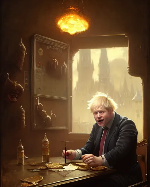 Image similar to boris johnson working at burger king, character portrait, ultra realistic, concept art, intricate details, highly detailed by greg rutkowski, gaston bussiere, craig mullins, simon bisley