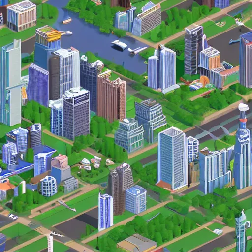 Image similar to new york city skyline in the style of cities skylines, isometric view