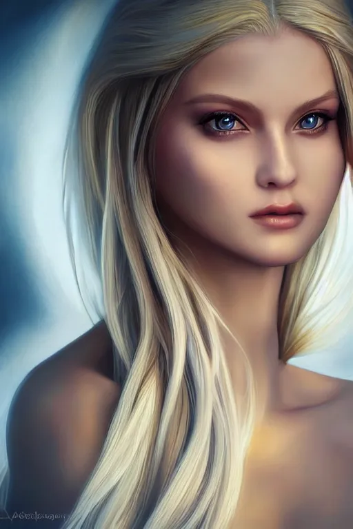 Prompt: realistic painting of a holy blonde female angel, godray, beautiful, detailed, octane render, by artgerm, elegant, matte, symmetrical realistic facial features, biblical