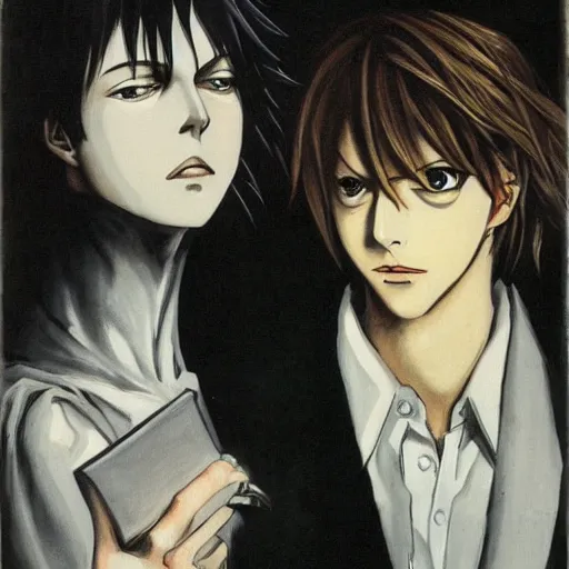 Image similar to portrait still of deathnote, art style by millais,