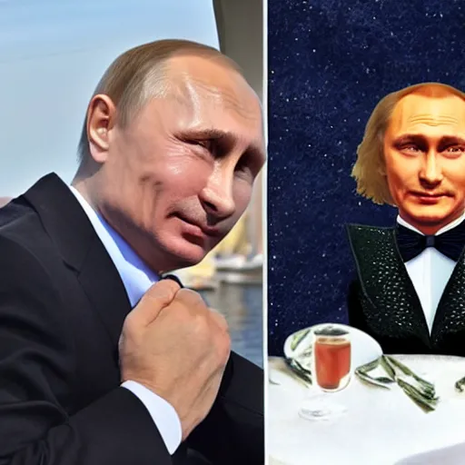 Prompt: ( putin as old gregg ) with a mangina, on a boat on a lake