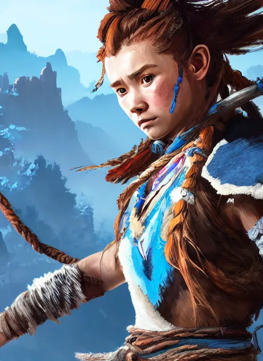 Image similar to very detailed concept art portrait of aloy from horizon zero dawn, detailed, sharp