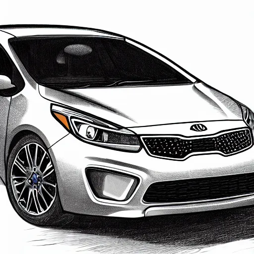 Prompt: leonardo de vincis detailed schematics of a kia forte, drawn