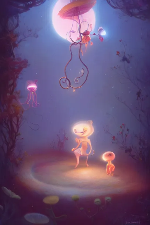 Prompt: a surreal Bioluminescent, very very very cute Silene in a happy world by Daniel Merriam, Trending on Artstation, oil on Canvas by Elena Zhurikhina and Goro Fujita and Charlie Bowater, octane render, 4k, 8k, HD