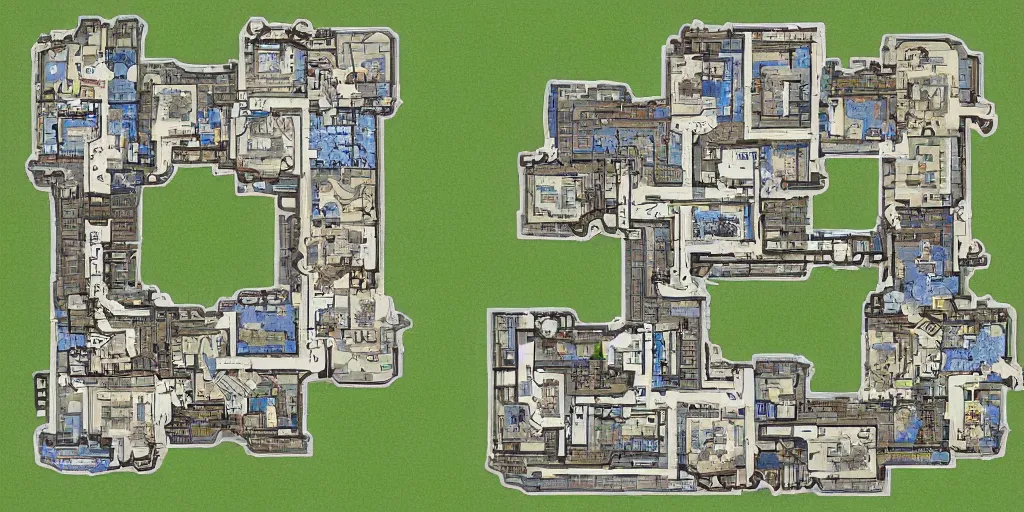 Image similar to architectural floor plan gears of war map hybrid halo minimap, symmetrical outpost, award winning design