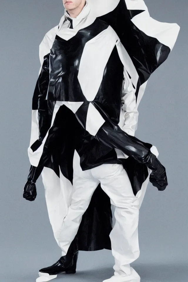 Image similar to a pale white man in a black latex acronym cape, in the style of mike dringenberg and ashley wood