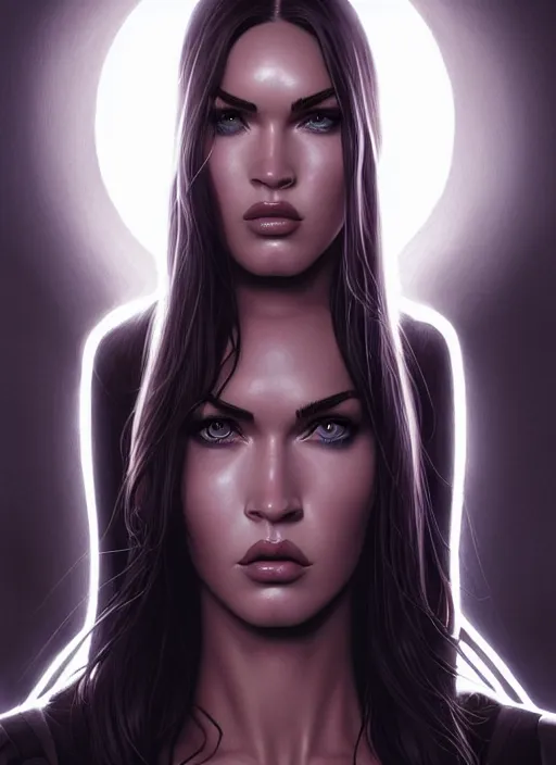 Image similar to symmetry!! gantz portrait of megan fox as super girl, unholy, intricate, highly detailed, dynamic lighting, digital art, digital painting, artstation, terence nielsen, sharp focus, illustration, art by artgerm and greg rutkowski and moebius, 8 k