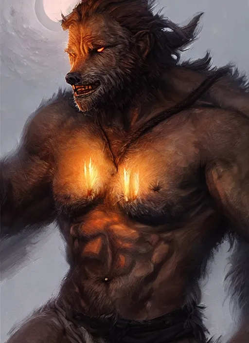 Image similar to rugged werewolf, dnd, fantasy oil _ painting _ unreal _ 5 _ daz. _ rpg _ extremely _ detailed _ artgerm _ greg rutkowski