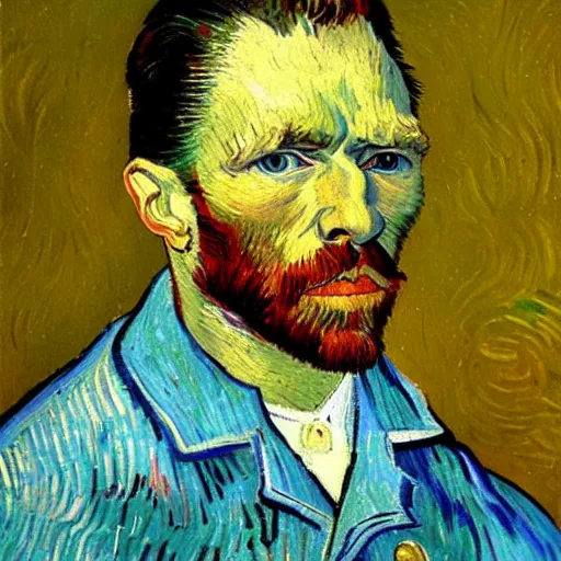 Image similar to HD painting of vincent van gogh self portrait, but instead of Van Gogh it is Xavi Hernandez