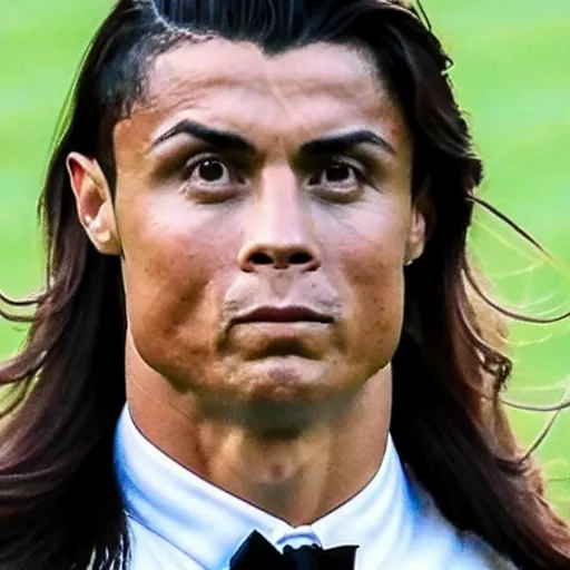 Image similar to carlos cabello rey as cristiano ronaldo with long hair