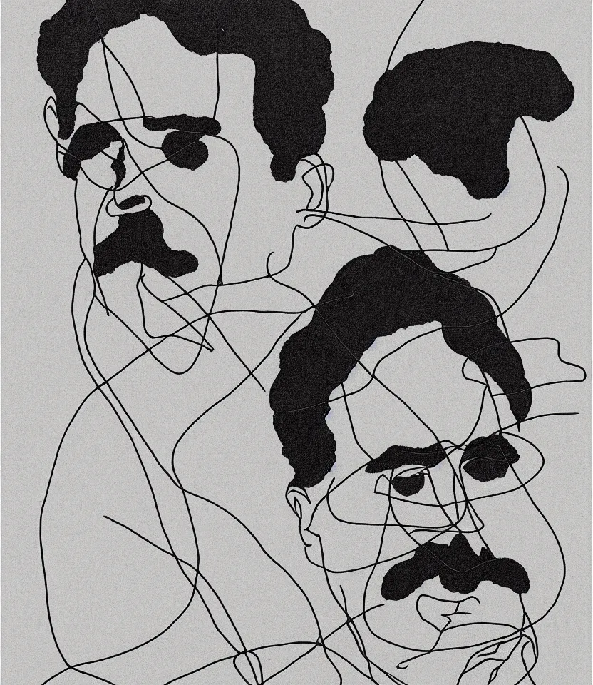 Prompt: elegant ultrafine line art portrait of german philosopher frierich nietzsche, inspired by egon schiele. contour lines, musicality, twirls and curves, strong personality, minimalism