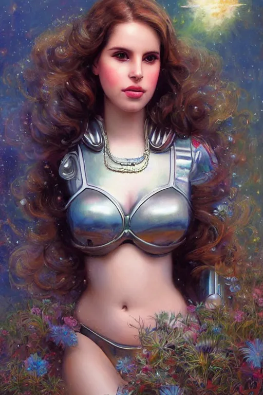 Image similar to cute shiny robot Lana Del Rey look-alike, Lilia Alvarado, Sophie Anderson, Mark Arian, Bob Byerley, Charlie Bowater, Mark Brooks, Steve Henderson, Justin Gerard, Arthur Hughes, Edward Robert Hughes, Mark Keathley, Victor Nizovtsev, Carlos Shwabe, Ross Tran, WLOP