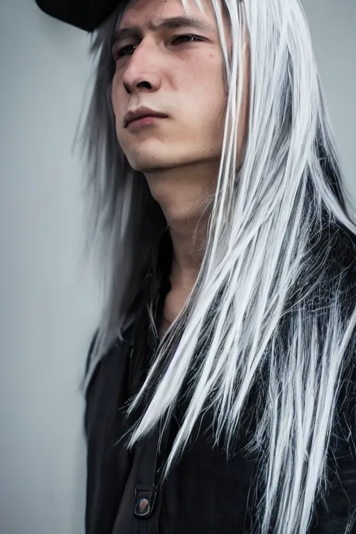 Image similar to A full portrait photo of sephiroth, f/22, 35mm, 2700K, perfect faces.