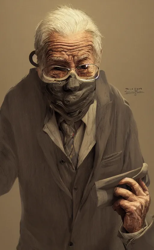 Image similar to old man doing hard work with their mask, do what we can, by paul lung, then leave it to god by samuel silva, non fiction, baroque, confidently, consistency, stability, elegantly, highly detailed, 8 k uhd, justify content center, artstation, concept art, matte, sharp focus, illustration, art by artgerm